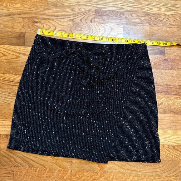 Max Studio Women’s XL Black White Tweed Wrap Mini Skirt Dark Academia Professor - Picture 2 of 7